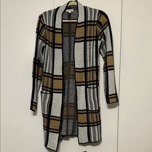Nine West Plaid Cardigan Sweater - Black, White, Brown